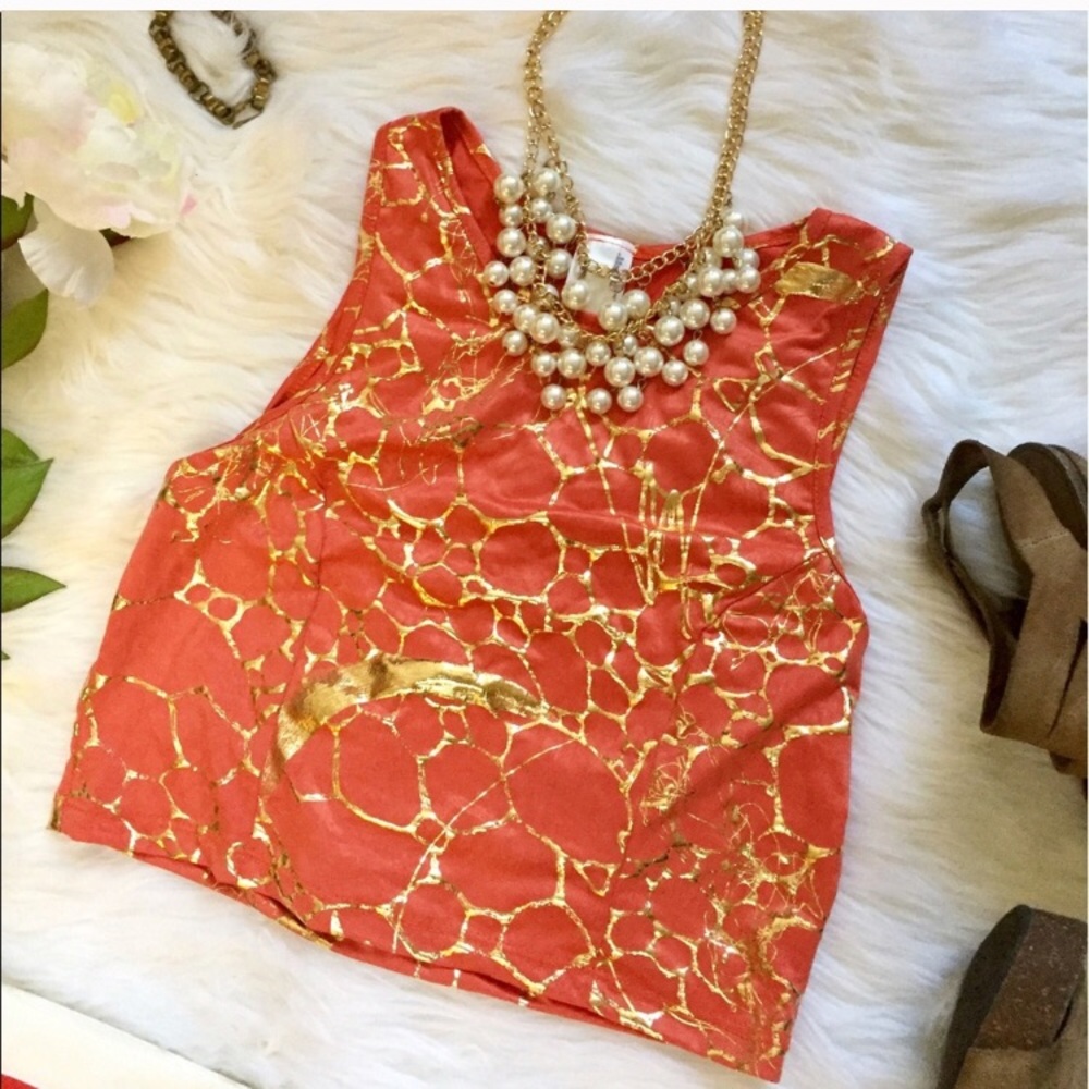 Crop Orange Gold Pattern Top